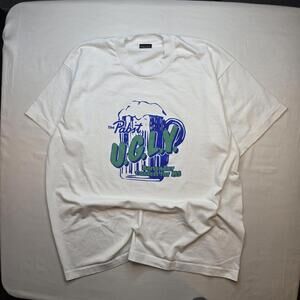 Vintage Pabst UGLY Beer Shirt Mens XL White Graphic Promo Screen Stars Best 90s